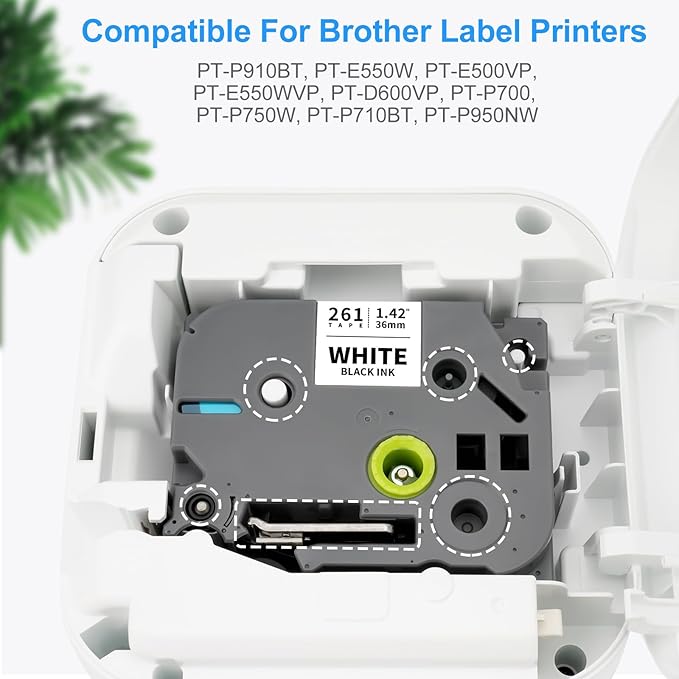 Absonic 36mm Tz-261 Black on White Label Tape Compatible for Brother Tze-261 1-1/2'' P Touch Tz Tze 1.42' Laminated White Tz Tape for Ptouch PT-P910BT PT3600 PT9600 PT9700PC Label Maker, 3-Pack