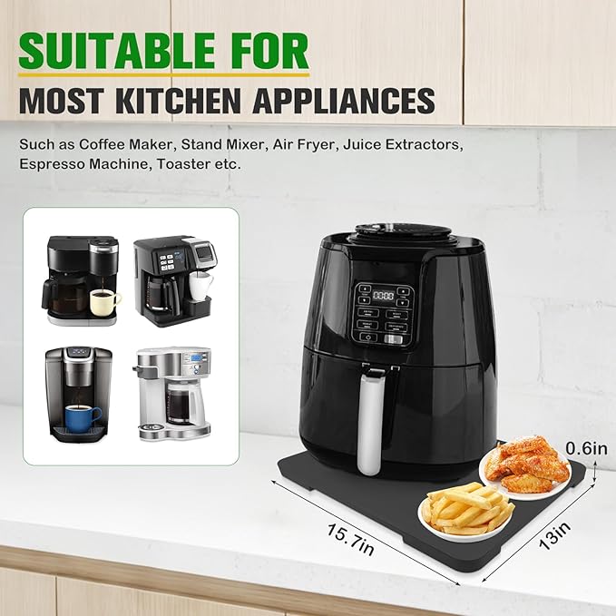 Appliance Slider 360° Rolling Tray for Coffee Maker Bamboo Coffee Pot Slider Tray for Countertop Rotation Sliding Tray with Wheels, Appliances Mat Easily from Under The Cabinet Black(15.7"×13")
