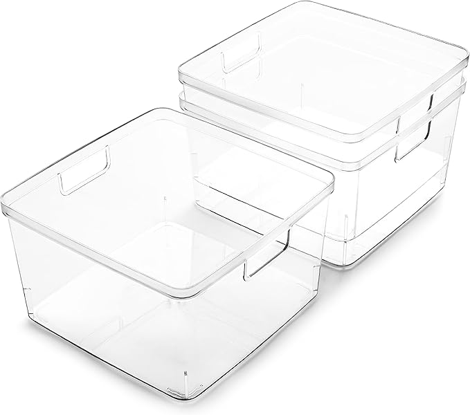 BINO | Plastic Storage Bins, Square - 12 Pack | THE LUCID COLLECTION | Multi-Use Organizer Bins | Built-In Handles | BPA-Free | Pantry Organization | Home Organization | Fridge Organizer | Freezer Org