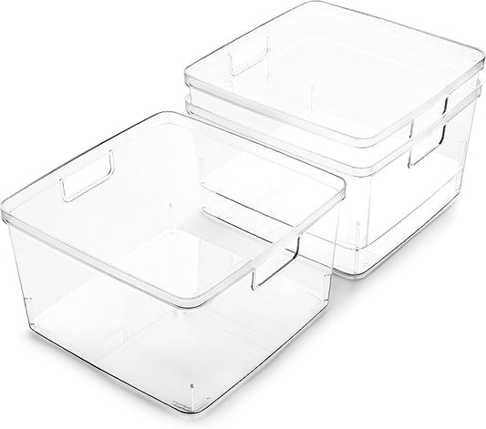 BINO | Plastic Storage Bins, Square - 12 Pack | THE LUCID COLLECTION | Multi-Use Organizer Bins | Built-In Handles | BPA-Free | Pantry Organization | Home Organization | Fridge Organizer | Freezer Org