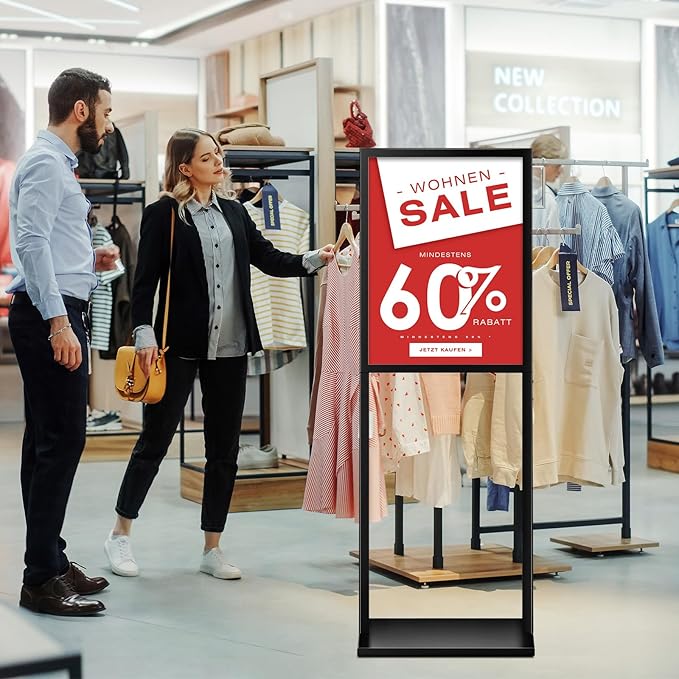 DISPLAYSWORKER Sign holder floor stand, heavy Duty Pedestal poster banner stand for display,18×24 inch slide-in double sided poster sign holder floor standing for board Display (Black, 18×24)