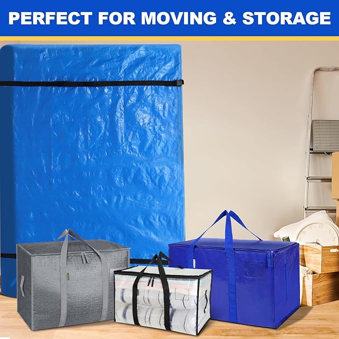 TICONN Mattress Bags for Moving, Heavy Duty Twin Mattress Cover Storage Bag with Full-Around Handle and Adjustable Buckles (Blue, Twin)