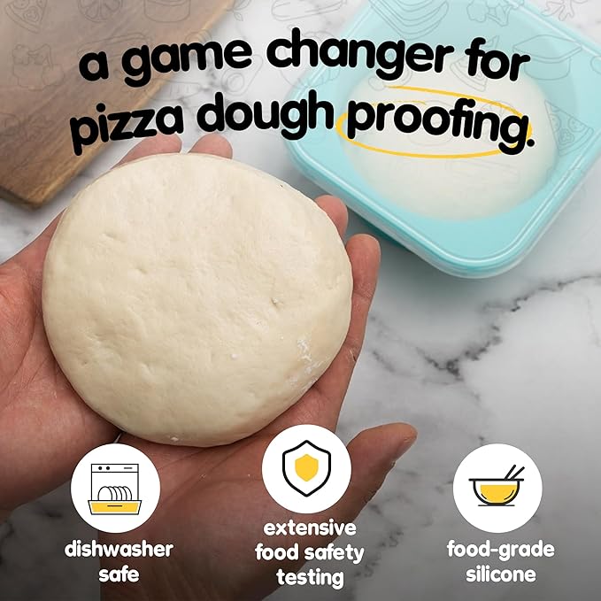 KEVJES Stackable Silicone Artisan Pizza Dough Proofing Proving Trays with Air-tight Lids-4pack-500ml Volume for 250g Dough Ball (Green)