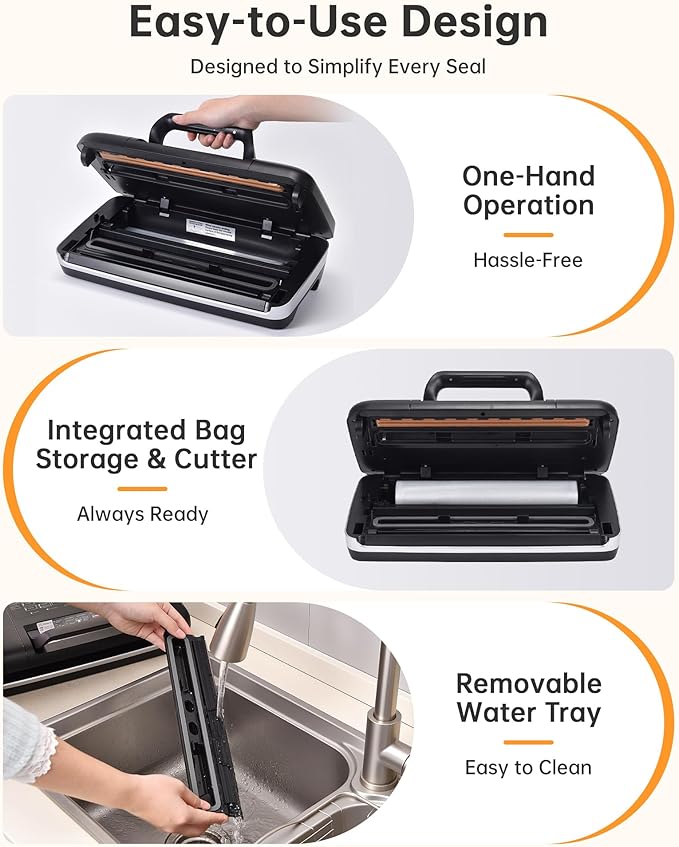 85kPa Commercial Vacuum Sealer with 2X Heat Seal, Countertop Chamber Food Sealer with Continuous Sealing, Multiple Modes for Dry, Wet & All Foods, Built-in Cutter, Ideal for Sous Vide & Food Storage