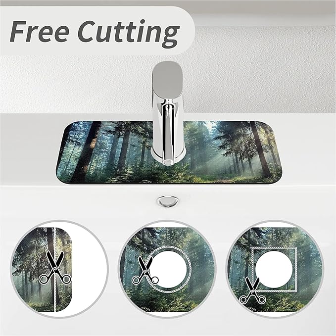 Kitchen Sink Splash Guard，sunlight through the forest Faucet Mat Sink Gadgets-Super Absorbent Fast Drying Mat Drip Catcher for Kitchen, Bathroom,Sink Mat, Dish Drying Mat, Bathroom(15" X 5.5" )
