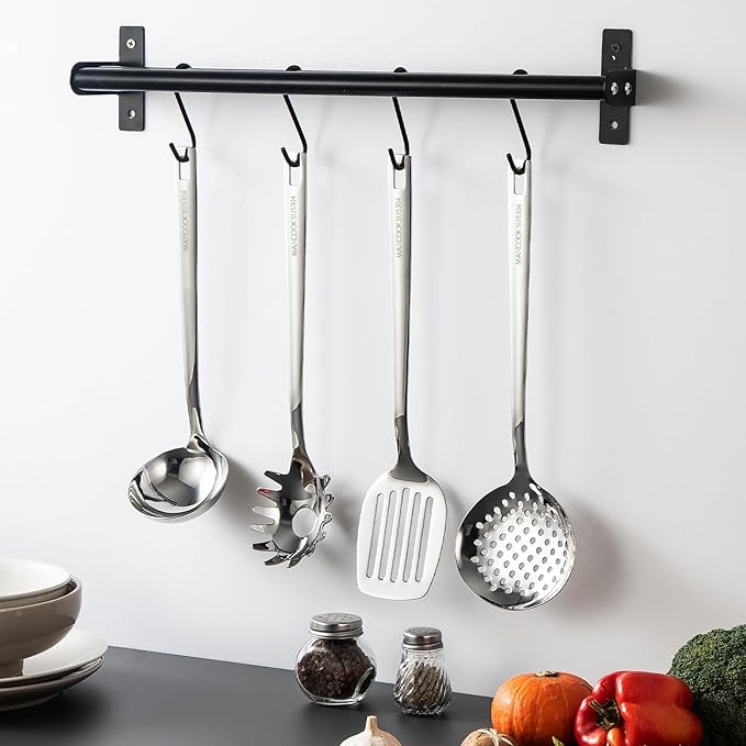 MAXCOOK 18/8 Stainless Steel Cooking Utensils Set, Spatula Set Kitchen Wok Utensils Set, Include Soup Ladle,Spaghetti Server,Slotted Spatula Turner,Skimmer(Dishwasher Safe, Mirror Polished)