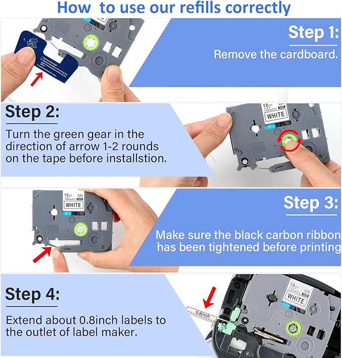 8pack 12mm 0.47'' TZe TZ Tape Laminated White Label Maker Tape Replacement for Brother P Touch Label Tape TZe-231 TZe231 Compatible with Brother PT-D210 PT-D220 PT-H110 PT-D410 PT-P710BT