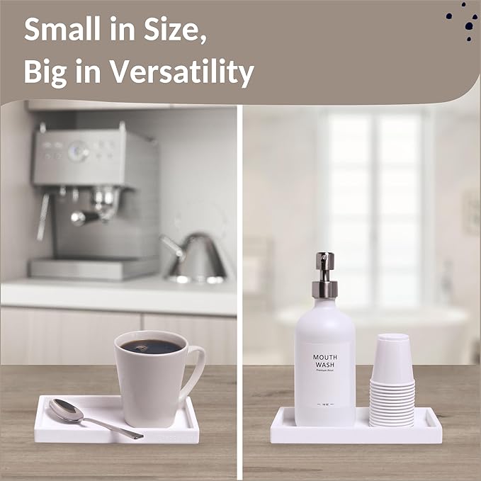 Spacewiser Countertop and Vanity Tray - Small 7.7” Silicone Tray for Soap Dispenser, Bathroom Trays, Dish Soap Trays for Kitchen Counter, Sink Caddy Sinks Organizer, Soaps Dish & Sponge Holder, White