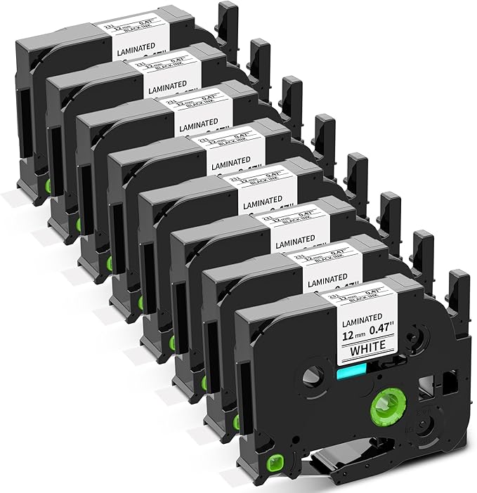 8-Pack TZe-231 TZe231 TZe TZ Tape 12mm 0.47 Laminated White Replacement for Brother P Touch Label Tape Label Maker Refills, Compatible with Brother PT-D220 D210 H110 D400 D600, 1/2 Inch