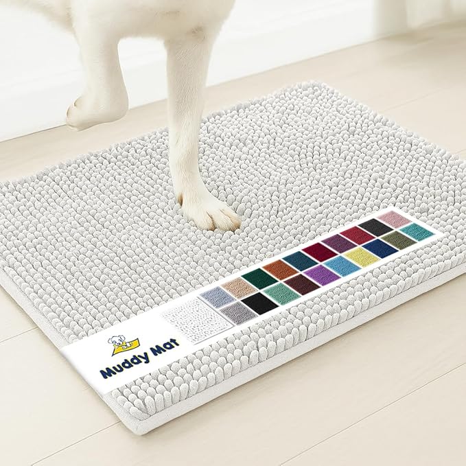 Muddy Mat® | Super Absorbent Door Mat Indoor, Microfiber Quick Dry Chenille Entryway Rug, Non-Slip Front Door Mat, Indoor Mats for Entryway, Machine Washable Pet Rug, White 16"x24"