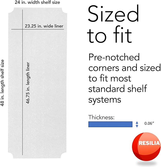 RESILIA Shelf Liner Set for Wire Shelving Rack – 4 Pack, 24 Inch Long x 48 Inch Wide, Clear Plastic Vinyl Covers for Kitchen, Pantry, & Garage Racks, Made in The USA