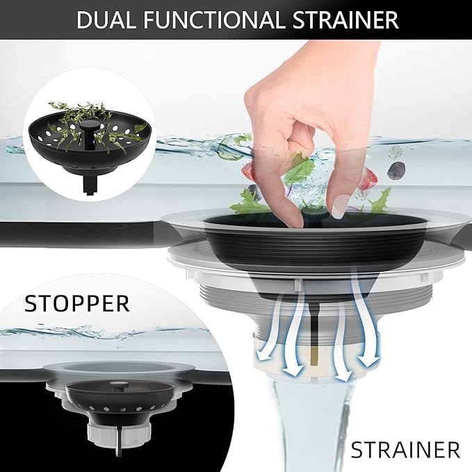 Kitchen Sink Drain Bronze 3-1/2 Inch Stainless Steel Kitchen Drain Strainer Assembly Kit with Strainer Basket and Drain Stopper for Standard Sink Drains Oil Rubbed Bronze