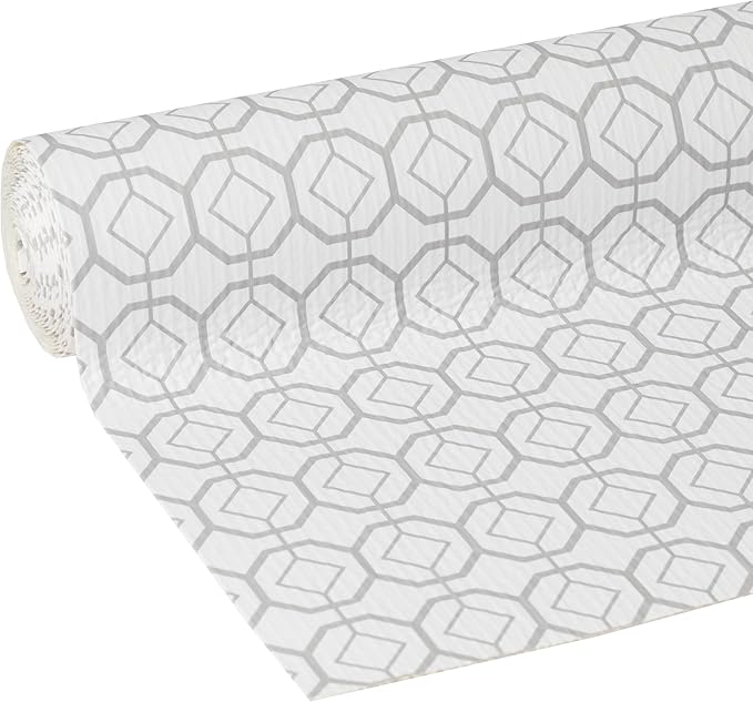 Smooth Top EasyLiner for Cabinets & Drawers - Easy to Install & Cut to Fit - Shelf Paper & Drawer Liner Non Adhesive - Non Slip Shelf Liner - 12in. x 10ft. - 6 Roll Project Pack - Gray Geo Print