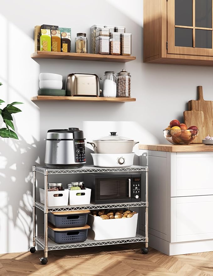 YSSOA 3-Tier Heavy Duty Storage Shelves 750Lb Capacity, 24.02" D x 13.78" W x 21.97" H Shelving Unit for Pantry, Garage, Laundry and Kitchen, Chrome, 2 Pack