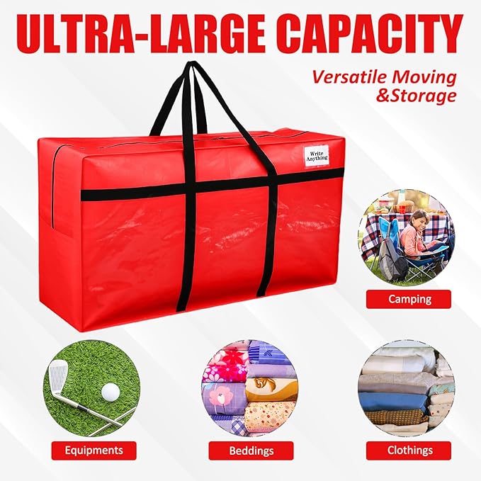 Windyun 4 Pack 57 Gallon Extra Large Moving Bags XXL Heavy Duty Storage Bag with Strong Zipper Handle Jumbo Big Tote Box Foldable for College Dorm Travel Clothes Duffle Blanket Pillow(Red)