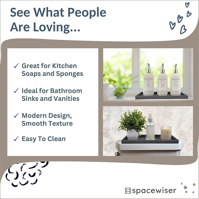 Spacewiser Countertop and Vanity Tray - 11.7" Silicone Bathroom Tray Countertop, Dish Soap Trays for Kitchen Counter, Sink Organizer Caddy Accessories, Toilet Plant Shower Makeup Mat Oil Holder