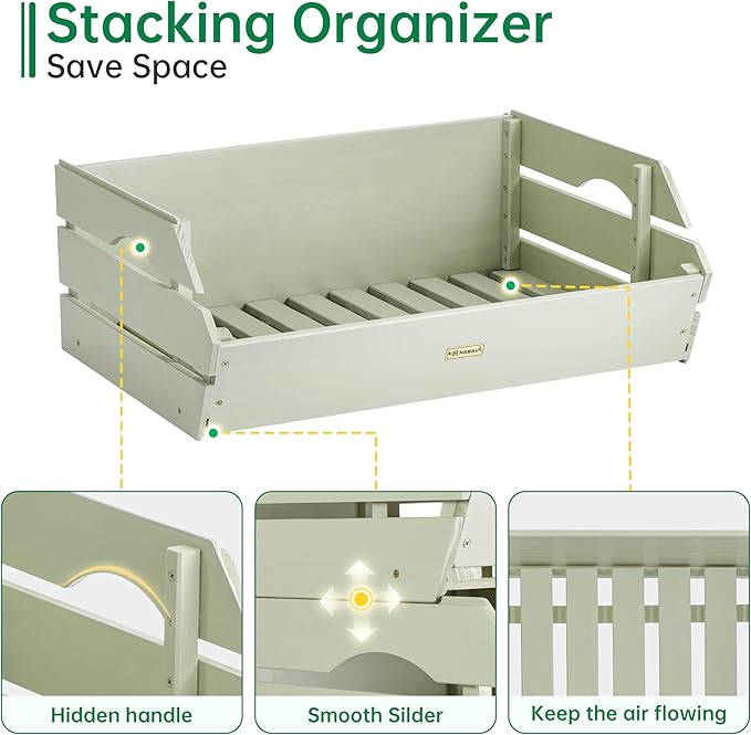 HABAU Potato Onion Storage Bin - Wood Stackable Produce Basket with Handles - Fruit and Vegetable Storage for Kitchen and Pantry Counter Organization - 1 Pack