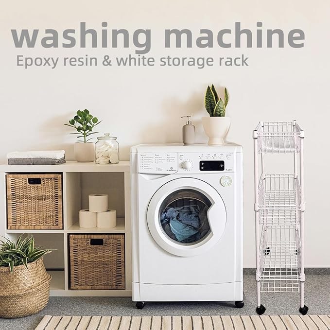 NSF white 3-layer storage rack, refrigerator crevice rack, washing machine crevice rack, laundry room dirty clothes storage, multifunctional household epoxy resin deep mesh basket