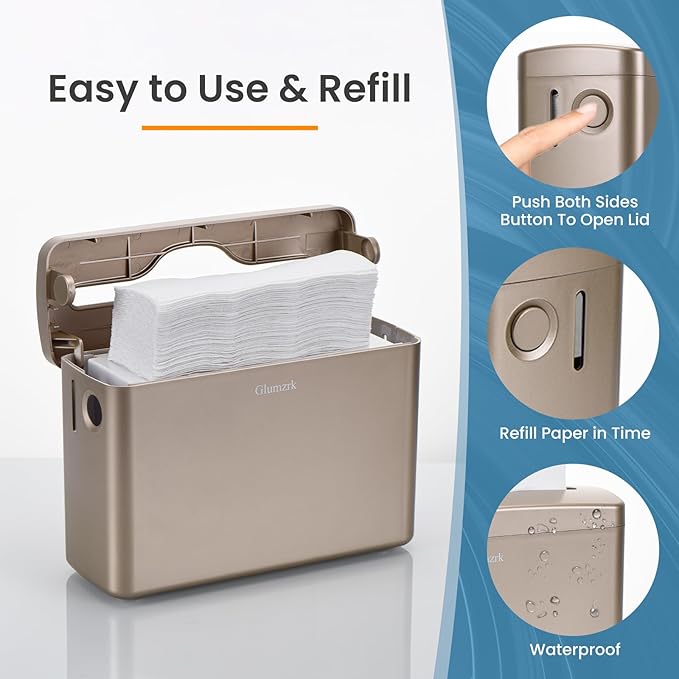 Countertop Paper Towel Dispenser Universal Fit for Multifold, Z-Fold Trifold Hand Towels, Commercial Napkin Dispenser for Bathroom Home Kitchen Toilet ABS Paper Towel Holder (Champagne Gold)