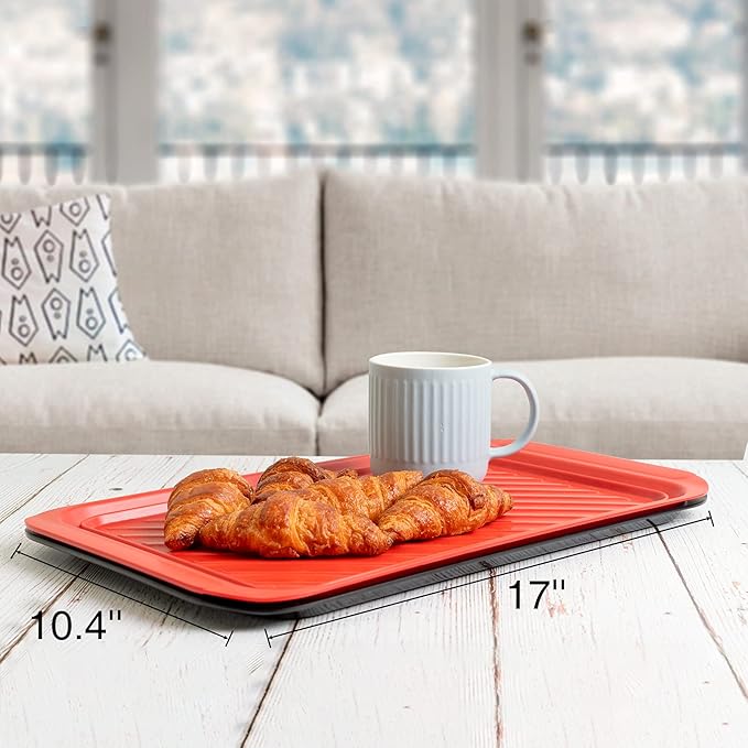 TP Grilling Prep and Serve Trays, 17 x 10.5 inch BBQ Trays for Cooked and Raw Foods, Set of 2 Melamine Serving Platters for Meats, Grill Accessories, Black and Red