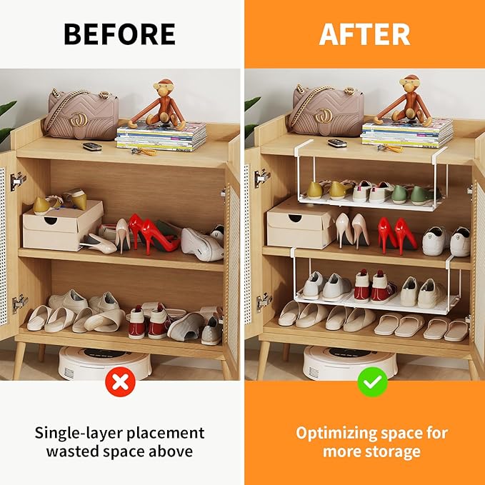 2 Pack Expandable Under Cabinet Shelf, Under Shelf Storage with 0.94 Inches Thick Clips for Kitchen Cupboard, Metal Hanging Under Desk Basket for Laundry Room, Shoe Rack