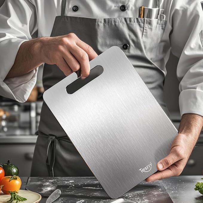 2 Pack Titanium Cutting Board - 100% Pure Titanium Cutting Boards For Kitchen,Easy to clean, Double-sided food-grade Cutting Board For Cutting Meats, Fruits And Vegetables(13 * 9)