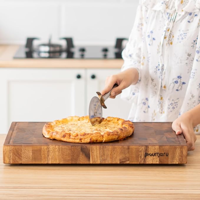SHUMARU Tropical Walnut End-Grain Wood Cutting Board – 19X12X2" Butcher Block | Handmade in Bali - Silky-Smooth, Juice Groove, Knife‑Friendly, Ergonomic Grips & Non‑Slip Feet