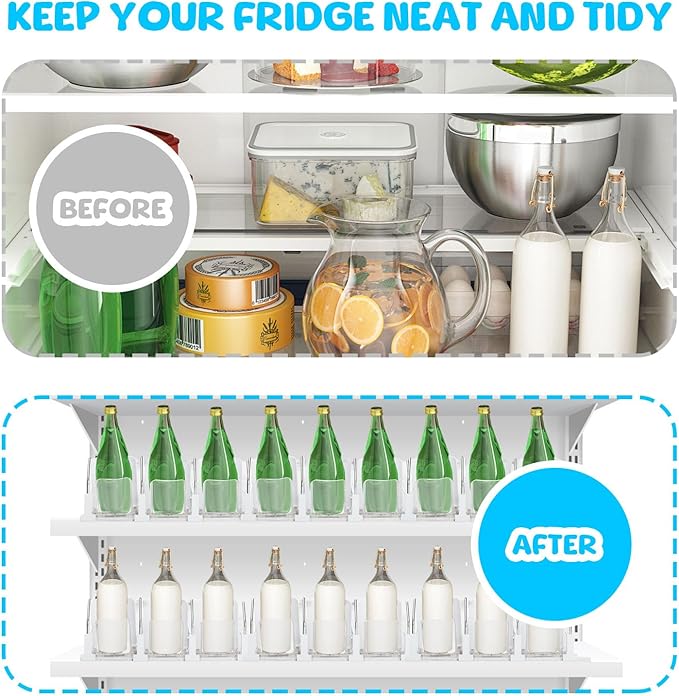 Longzhuo Drink Organizer for Fridge,Automatic Smooth Pusher Glide Fridge Organizer, Soda Dispenser with Width Adjustable, Beverage Organizer for Freezers, Supermarkets, Retail Stores
