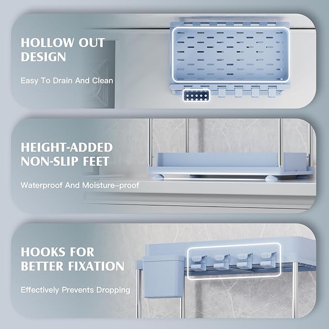 VERIFOST Under Sink Organizer (2 Pack), 2 Tier Under Sink Organizer, Adjustable Height Cabinet Organizer and Storage, in Blue