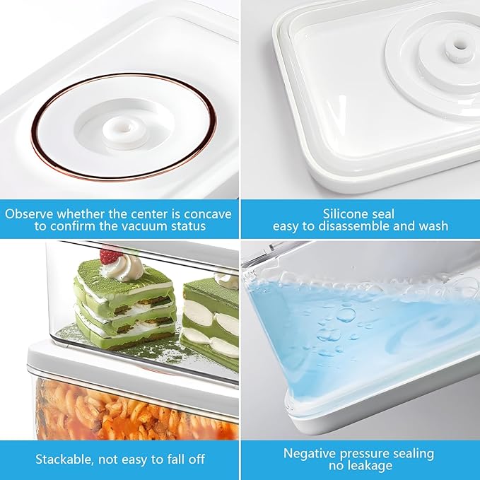 Vacuum Seal Containers, 3Pcs Reusable Food Storage Containers with Lids for Meal Prep and Freezer,BPA-Free，Microwave Safe，Leak-proof,Airtight (Vacuum Sealer Not Included)