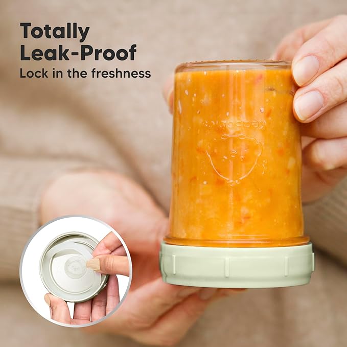 KeaBabies 4pk 8oz & 4pk 4oz Glass Baby Food Containers with Lids - Leak-Proof, Microwavable Small Glass Jars, Baby Purees & Toddler Snack Storage Containers, BPA-Free, Dishwasher & Freezer Safe(Sage)