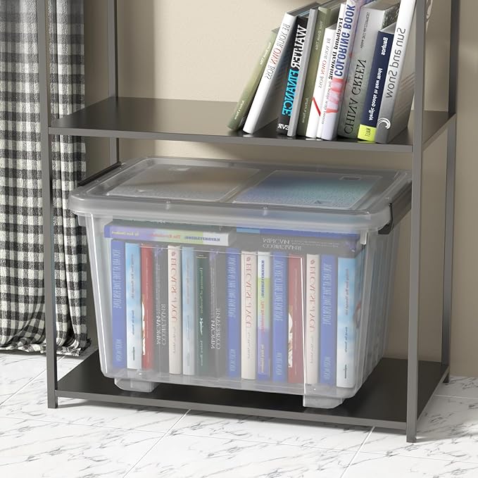 50L Stackable Storage Bin with Lid, Plastic Container with Heavy Duty Latches to Organize, Clear, 4-Pack