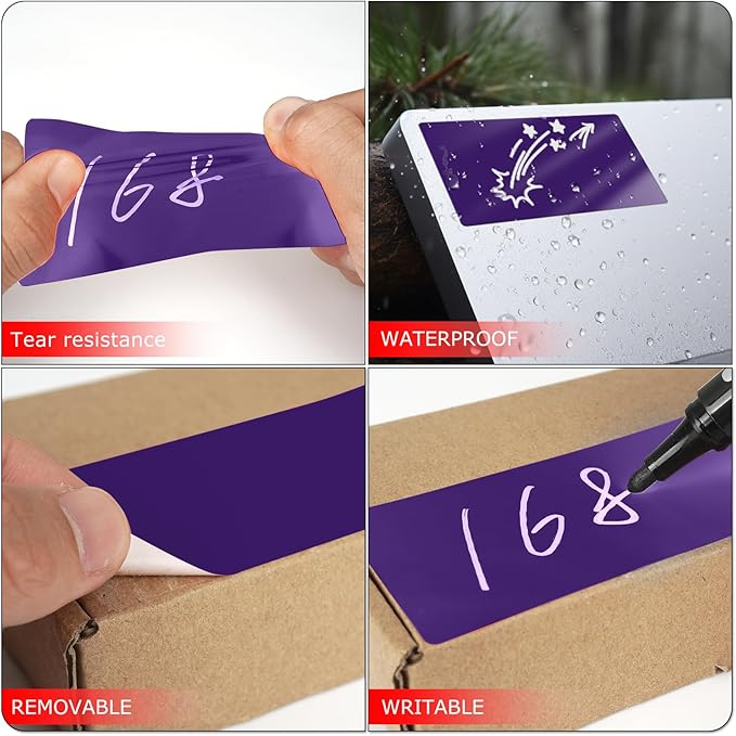 Purple Rectangle Stickers 4 x 2 Inch Color Coding Labels Vinyl Roll Self-Adhesive Waterproof Removable 500 PCS