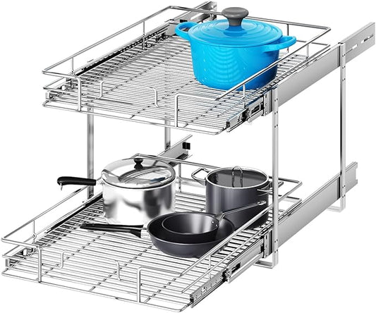 MODCART 2 Tier Individual Pull Out Cabinet Organizer 22½" W x 21½" D, Heavy Duty Cabinet Pull Out Shelves, Slide Out Drawers Organization for Kitchen Cabinets Bathroom