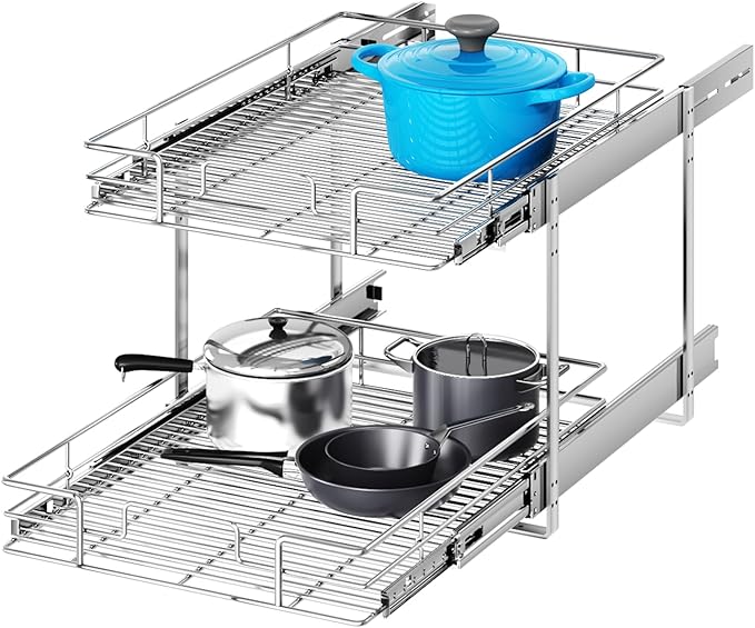 MODCART 2 Tier Individual Pull Out Cabinet Organizer 19½" W x 21½" D, Heavy Duty Cabinet Pull Out Shelves, Slide Out Drawers Organization for Kitchen Cabinets Bathroom