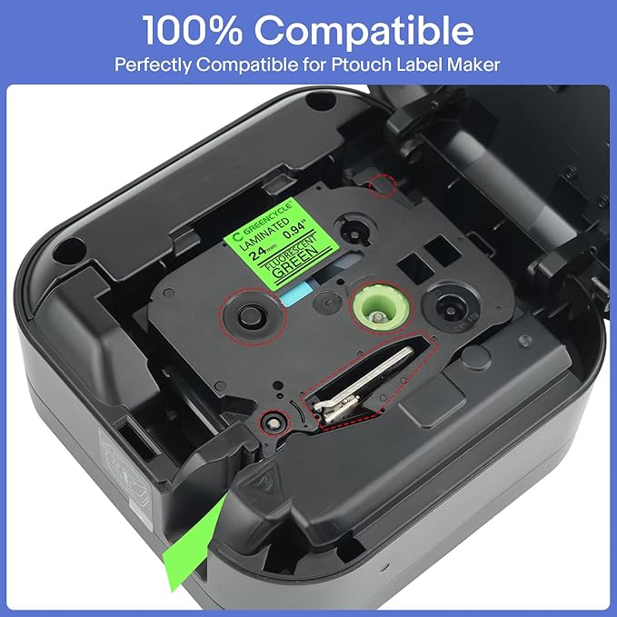 GREENCYCLE Compatible for Brother P-Touch 24mm Label Tape TZe-D51 TZ-D51 TZe TZ 24mm 0.94'' Black on Fluorescent Green Laminated Label Tape for PT-P750W PT-D600 PT-P700 PT-P710BT, 3 Pack