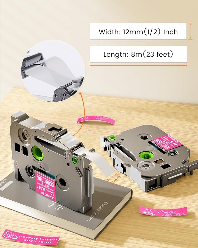 Pink Label Maker Tape Replacement for Brother P-Touch Label Tape White on Berry Pink Tze-MQP35 Tz 12mm 0.47 Laminated Matte for Ptouch PT-D210 D220 H100 H103w H110 D400 D600, 12mmx 8m 26.2ft, 3 Pack