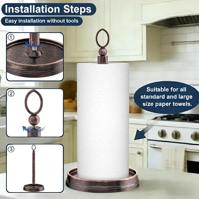 KASUNTO Paper Towel Holder Steel Paper Holder countertop，Black Paper Towel Holder for Kitchen Countertops, Bars & Dining Tables,Fits Standard & Jumbo Rolls, Oil Rubbed Bronze