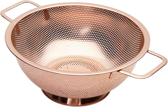 BLAGAIN Colander 3-Quart with Handle, Food Metal Strainer for Kitchen Sink, Pasta Pot for Noodles Vegetables and Fruits, Stainless Steel, Rose Gold