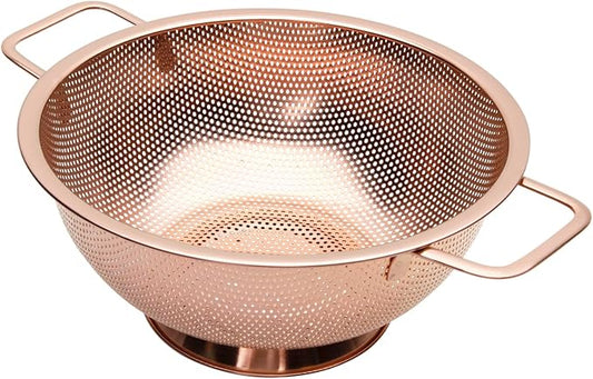 BLAGAIN Colander 3-Quart with Handle, Food Metal Strainer for Kitchen Sink, Pasta Pot for Noodles Vegetables and Fruits, Stainless Steel, Rose Gold
