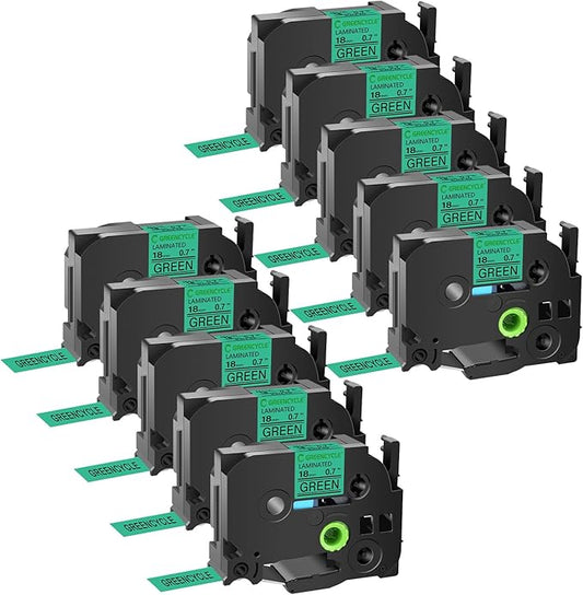 GREENCYCLE Compatible for 3/4 Inch (18mm) x 8m TZ741 TZe741 TZ-741 TZe-741 Laminated AZE Tape for Ptouch Cube PT-D400 PT-D600 PT-D400AD PT2730VP Label Maker (Black on Green, 10 Pack)