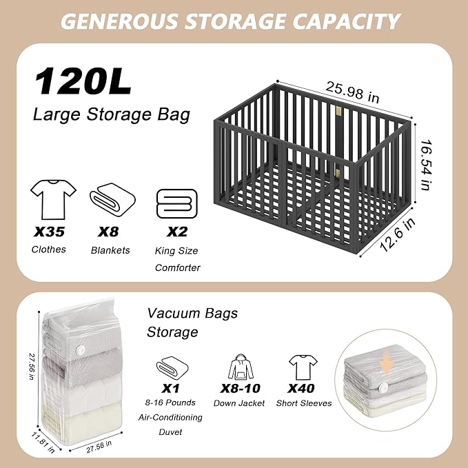 90 L Large Storage Bins, 2 Pack Clothes Storage Bins Foldable Closet Organizers Storage Containers for Clothing, Blanket, Comforters, Bed Sheets, Pillows and Toys(Black Tall (25"×16"x12"))