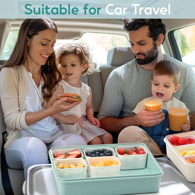 Snackle Box Container for Adults with 9 Compartment, Divided Serving Tray Snack Box Containers with Lid and Handle, Charcuterie Boxes Portable Snack Platter for Fruit Veggie Party Travel, Green