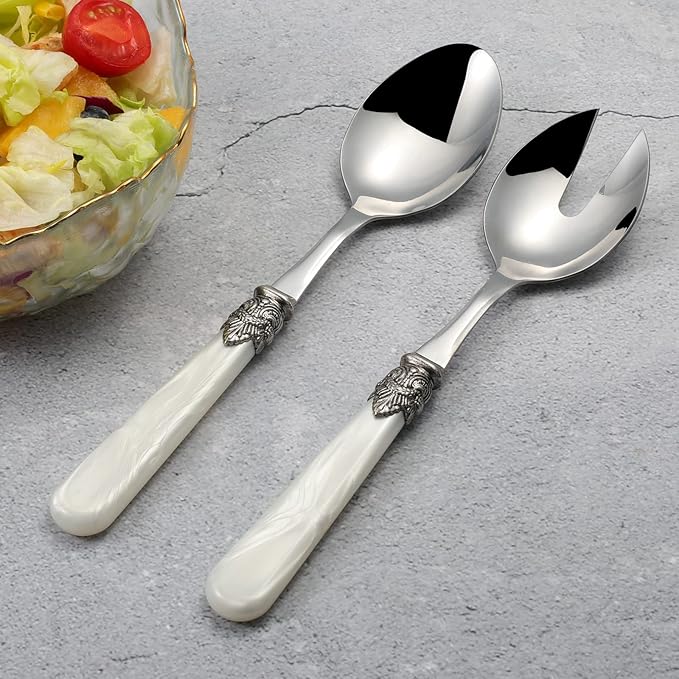 CATHYLIN 2-piece Salad Servers Stainless Steel Salad Serving Set Salad Fork and Spoon (White)