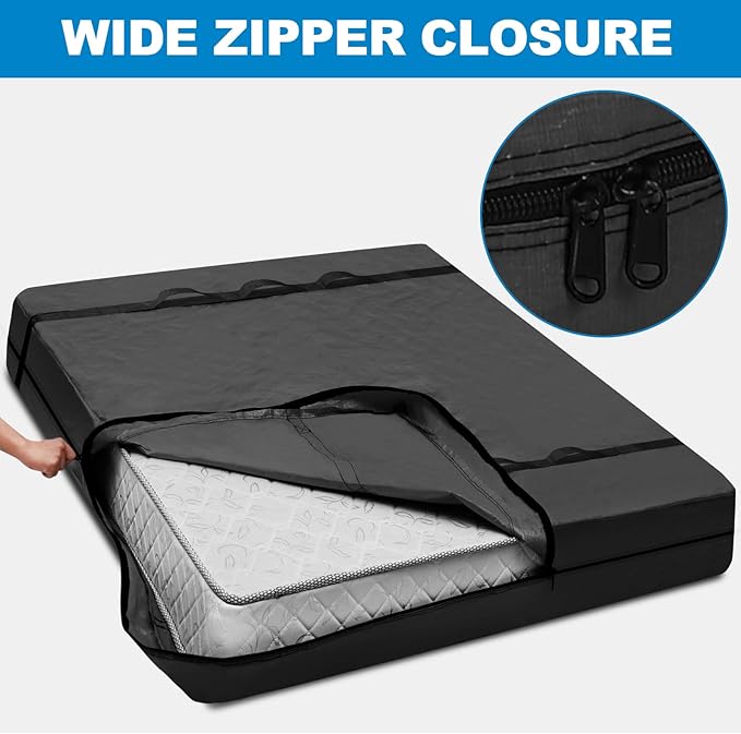 TICONN Mattress Bags for Moving, Heavy Duty King Mattress Cover Storage Bag with Full-Around Handle and Adjustable Buckles (Black, King)