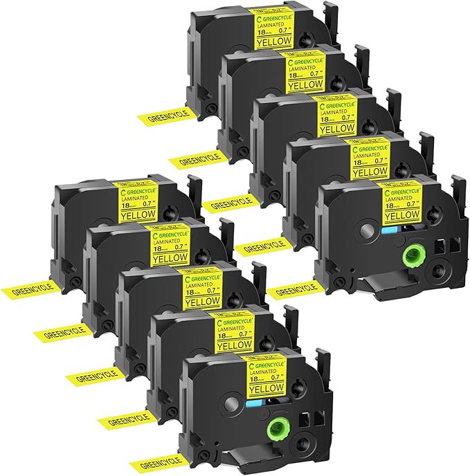 GREENCYCLE 10 Pack Compatible for TZe-641 TZe641 TZ641 TZ-641 Laminated AZE Label Tape 18mm 0.7 Inch 3/4" Black on Yellow for Ptouch PTD400, PTD400AD, PTD450, PTD600, PTP700, PTP710BT