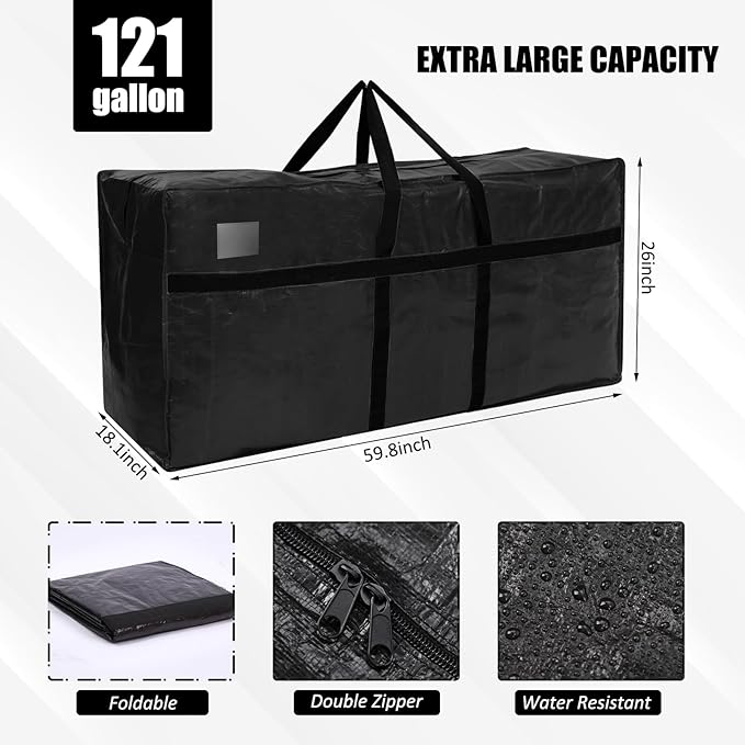 Windyun 4 Pack 121 Gallon Extra Large Moving Bags XXL Heavy Duty Storage Bag with Strong Zipper Handle Jumbo Big Tote Box Foldable for College Dorm Travel Clothes Duffle Blanket Pillow(Black)