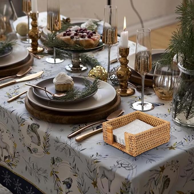 Sumnacon Napkin Holder,Square Rattan Napkin Holder Table Wicker Countertop,Cocktail Napkin Holders Rustic Napkin Holders for Kitchen Dining Table Counter Vintage Napkin Basket for Picnic Wedding Party