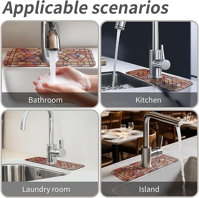 Kitchen Sink Splash Guard，Clay tiles Faucet Mat Sink Gadgets-Super Absorbent Fast Drying Mat Drip Catcher for Kitchen, Bathroom,Sink Mat, Dish Drying Mat, Bathroom(15" X 5.5" )