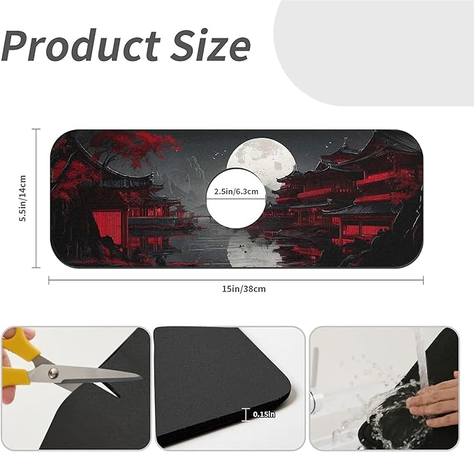 Kitchen Sink Splash Guard，Dark landscape with red Faucet Mat Sink Gadgets-Super Absorbent Fast Drying Mat Drip Catcher for Kitchen, Bathroom,Sink Mat, Dish Drying Mat, Bathroom(15" X 5.5" )